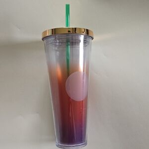 Starbucks 2014 24 Oz Ombre Brown Gold Cold Collectible Tumbler With Straw